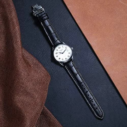 iStrap 22mm Leather Watch Band with Deployment Clasp | Classic Alligator Grain Calfskin Replacement Strap for Men & Women thumbnail 2