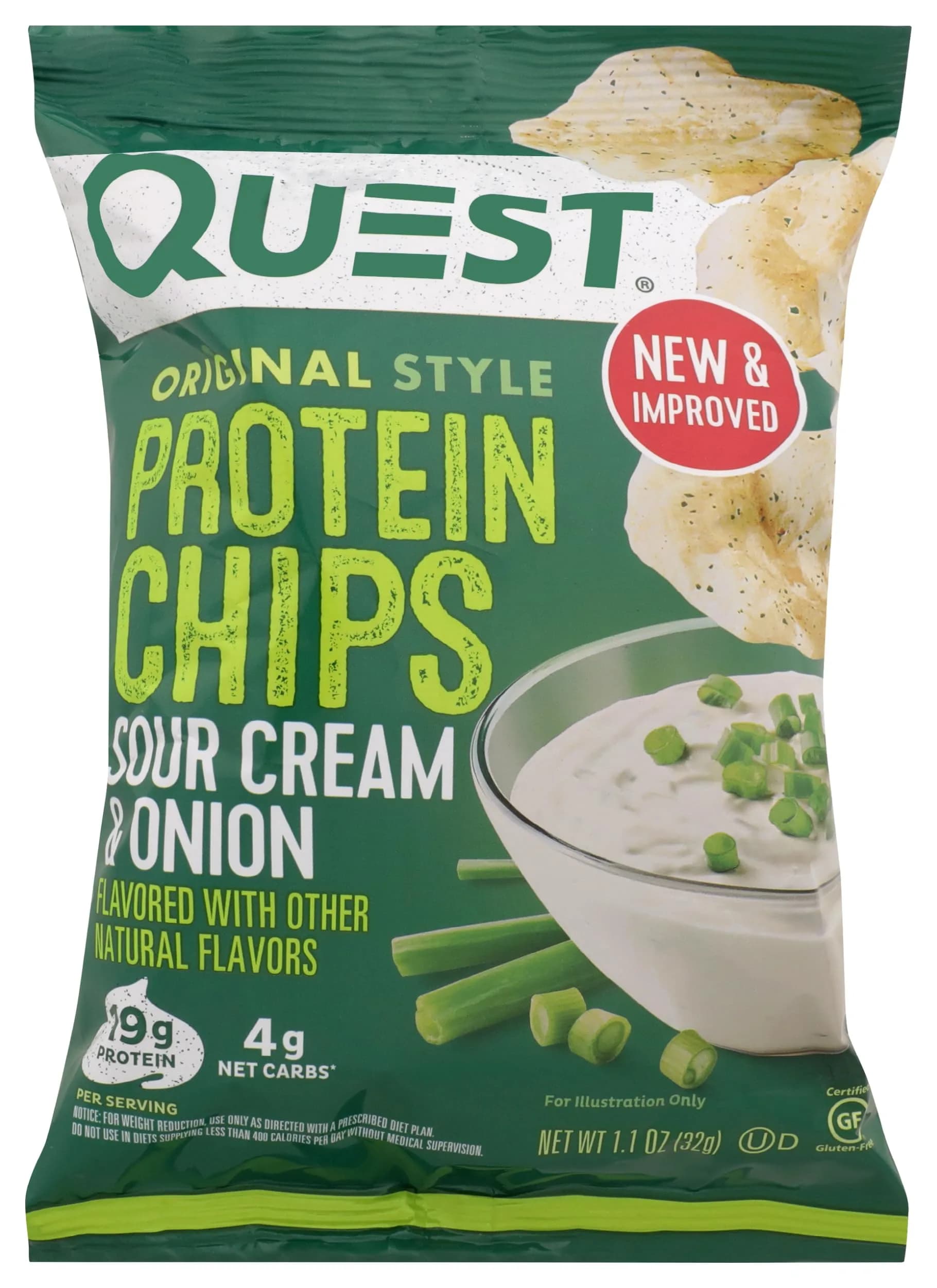 Quest Sour Cream & Onion Protein Chips with 21g Protein, 1.2oz Bag | High Protein, Low Carb, Gluten Free - main product image