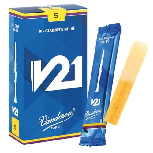 Vandoren V21 Bb Clarinet Reeds Strength 5 (10 Pack) | Conical Shape & V.12 Profile for Warm Tone thumbnail 1