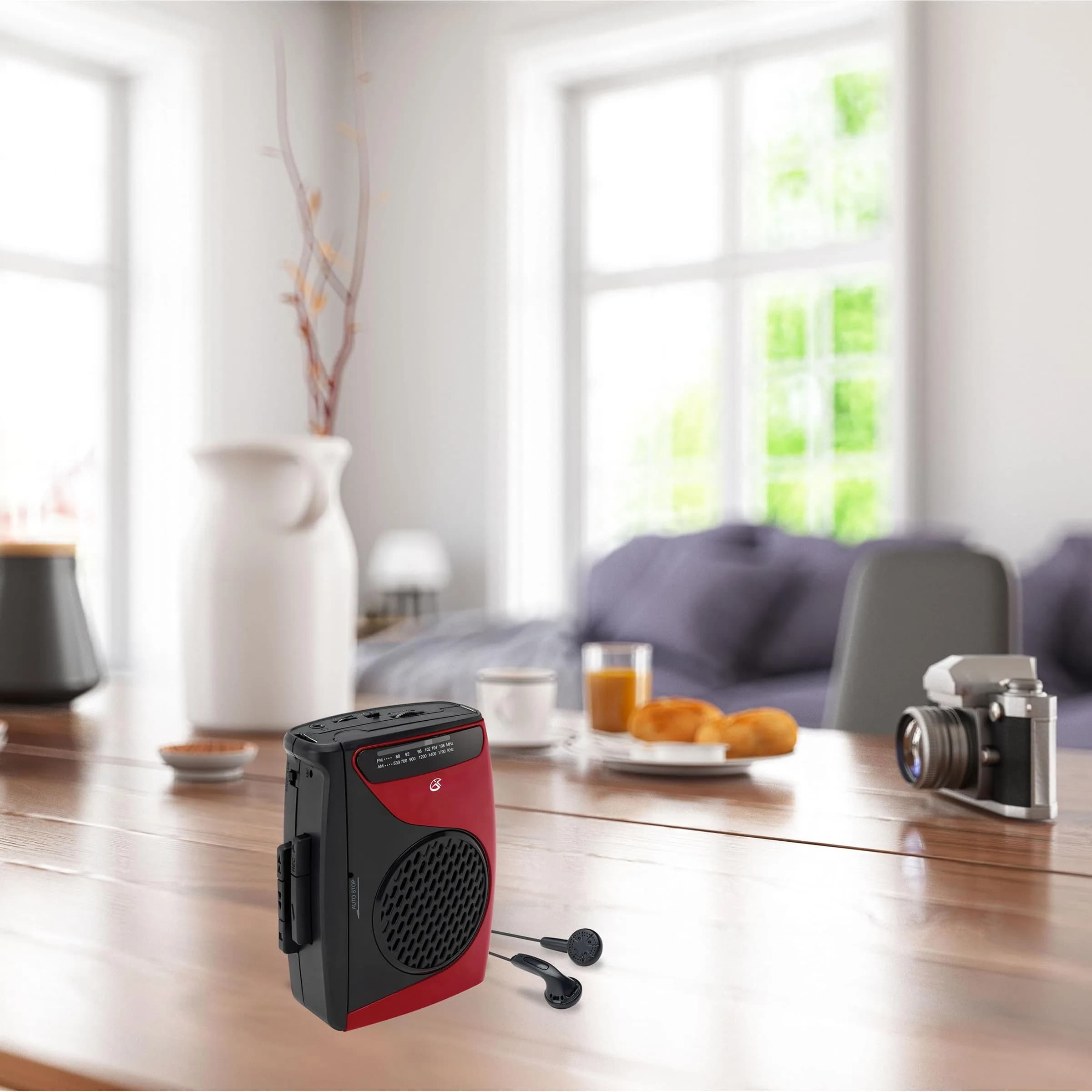GPX Portable Cassette Player & Recorder with AM/FM Radio, Built-in Speaker, 3.5mm Jack, Red/Black (CAS337B) | Includes Earbuds & Belt Clip - view 4