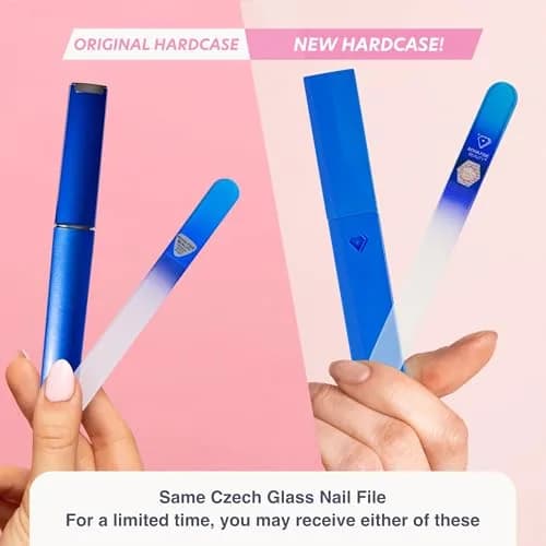 BONA FIDE BEAUTY Glass Nail File with Case (Aqua Cobalt) | Czech Handmade Fine Grit Nail Tool thumbnail 2