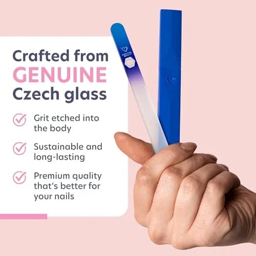 BONA FIDE BEAUTY Glass Nail File with Case (Aqua Cobalt) | Czech Handmade Fine Grit Nail Tool thumbnail 3