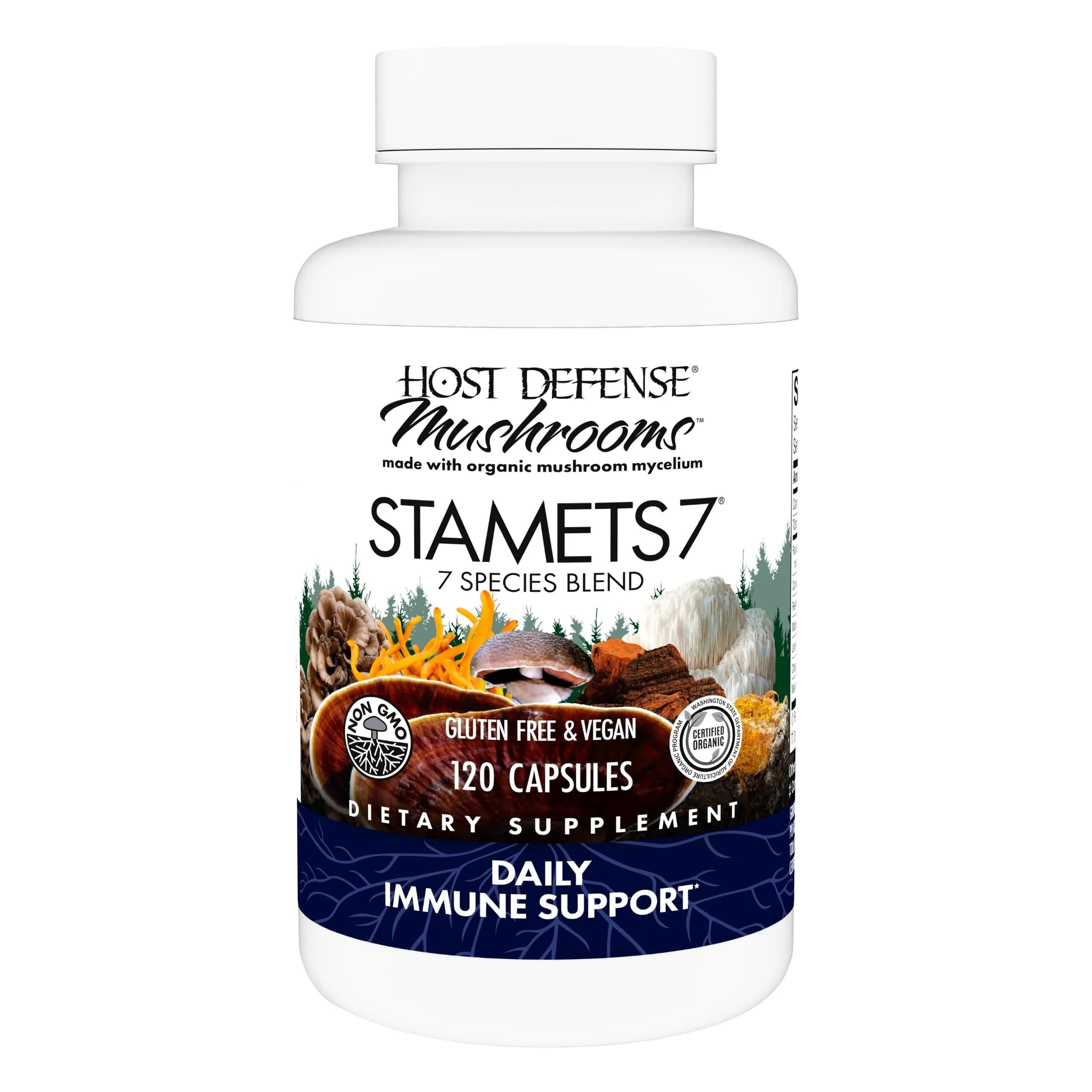 Host Defense Stamets 7 Immune Support Capsules 120 Count | 7-Species Mushroom Blend for Daily Immune Support - main product image
