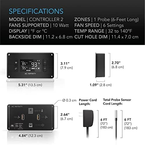 AC Infinity AIRPLATE T3 Quiet Cabinet Cooling Fan System 6" (16cm) with Smart Controller | 52 CFM Airflow, 18 dBA Noise, Dual Ball Bearings thumbnail 7