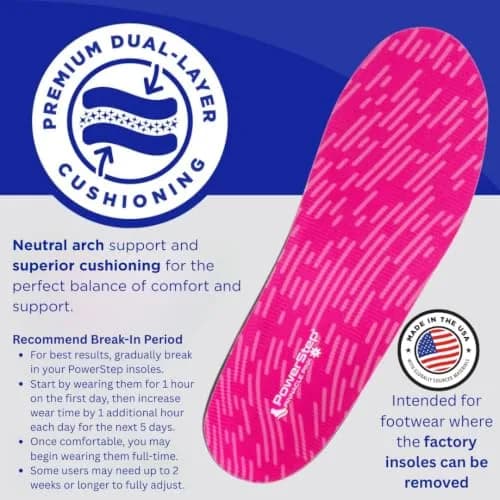PowerStep Pinnacle Pink Orthotics for Women | Plantar Fasciitis Relief & Deep Heel Cup (W 7-7.5, Men's 5-5.5) thumbnail 4