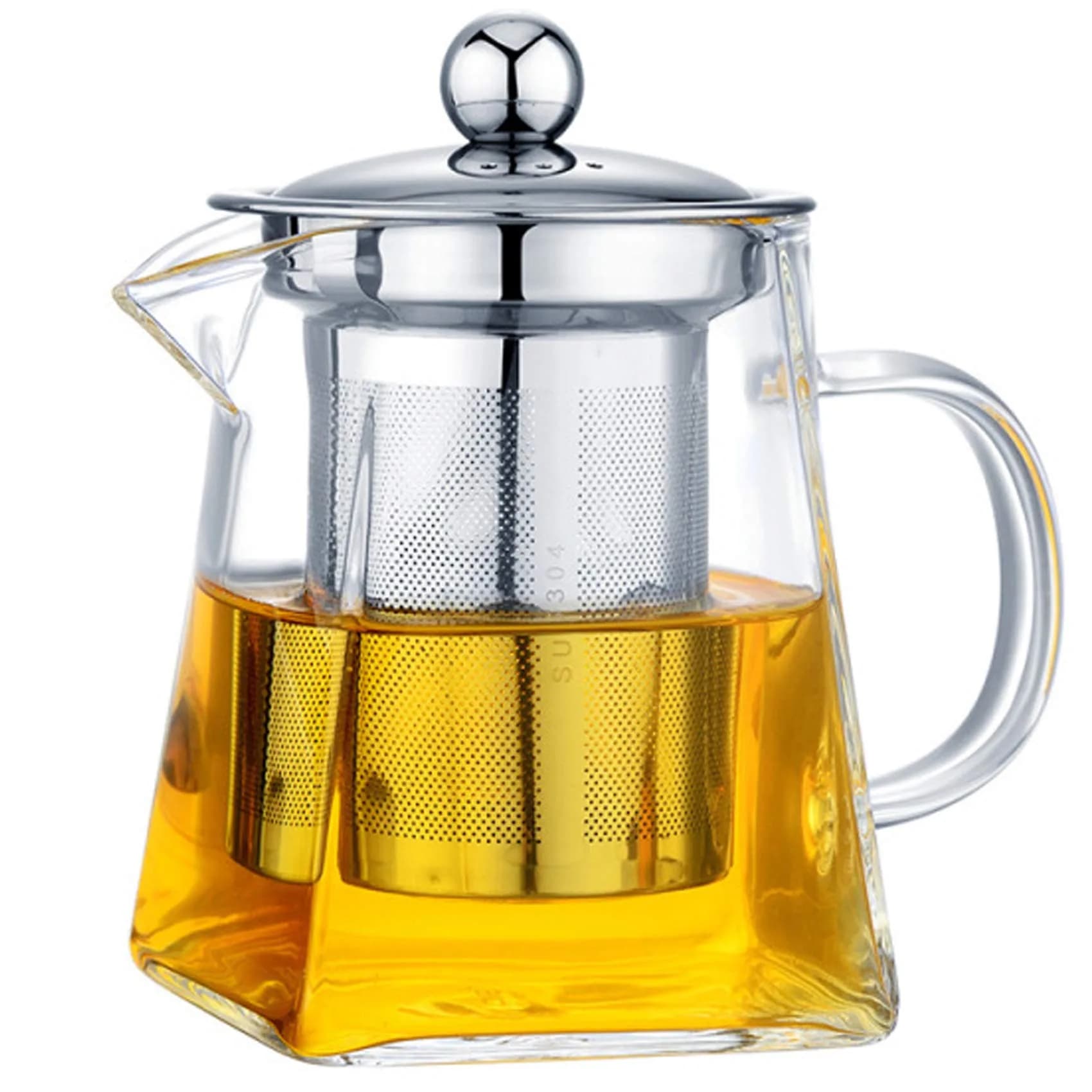 Mozentea Glass Teapot Infuser 550ml | Stove Top Safe & Removable Stainless Steel Filter — Glass