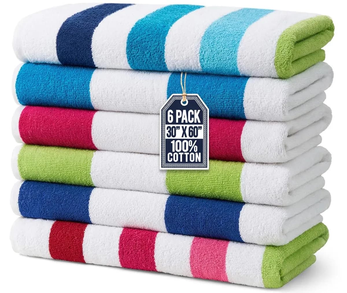 BEN KAUFMAN SALES CO Oversized Striped Cotton Beach & Pool Towels 6 Pack | Soft, Absorbent & Quick-Drying - main product image
