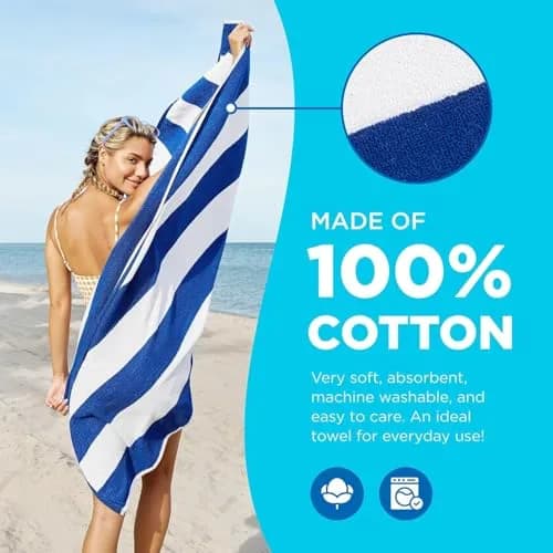 BEN KAUFMAN SALES CO Oversized Striped Cotton Beach & Pool Towels 6 Pack | Soft, Absorbent & Quick-Drying thumbnail 3