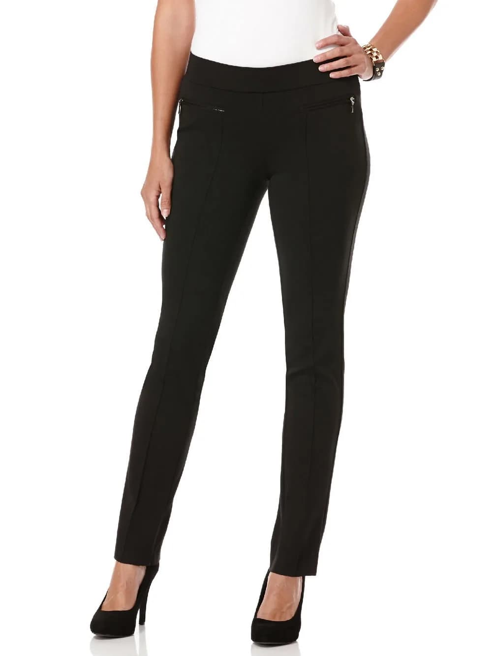 Rafaella Women's Petite Ponte Comfort Slim Leg Pant, Black, Size 4 Petite | Slim Fit with Stretch Comfort — Black / 12 Petite - main product image
