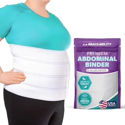 BraceAbility Plus Size Abdominal Binder for Post Surgery Recovery - Bariatric Stomach Hernia Belt, Post Partum Waist Binder, Diastasis Recti Obese Belly Support Band for Big Men and Women (4XL 12") | Comfortable Post-Op Support thumbnail 1