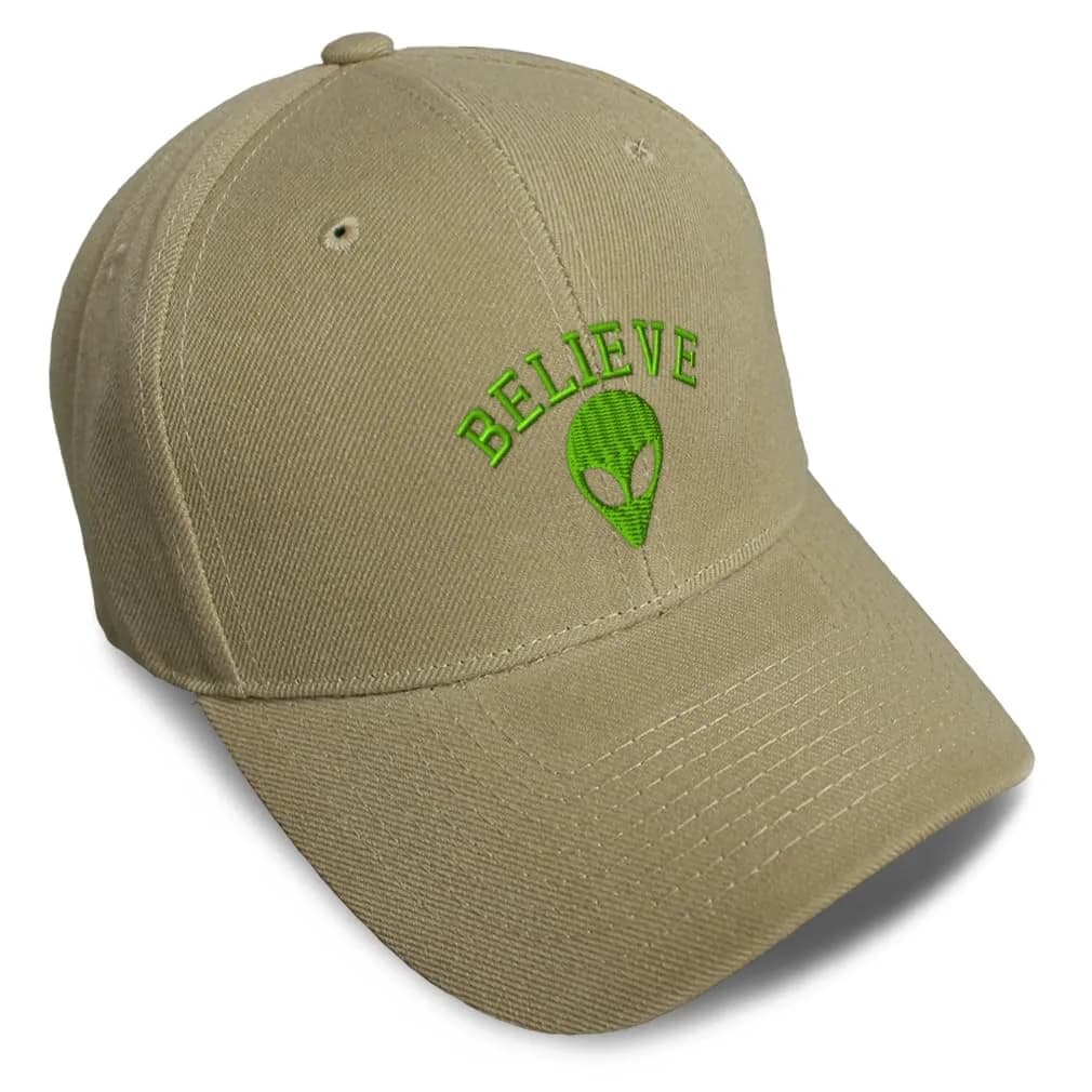 Speedy Pros Baseball Cap Embroidered Believe Alien Style Khaki | Adjustable Acrylic Men & Women Hat
