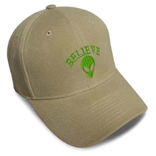 Speedy Pros Baseball Cap Embroidered Believe Alien Style Khaki | Adjustable Acrylic Men & Women Hat thumbnail 1