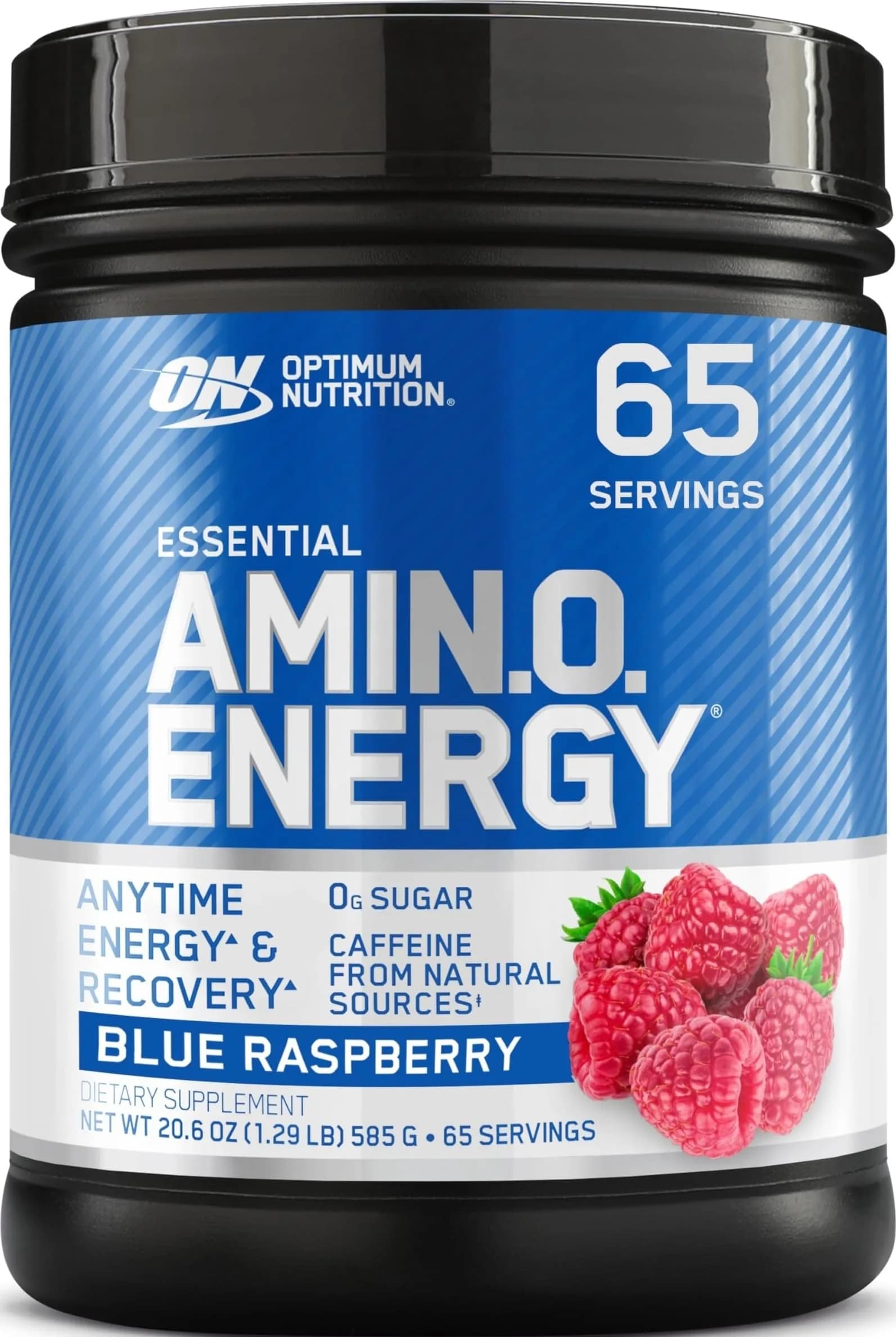 Optimum Nutrition Amino Energy Blue Raspberry Powder | 5g Amino Blend, 100mg Caffeine, 65 Servings (20.6 oz / 584 g) - main product image