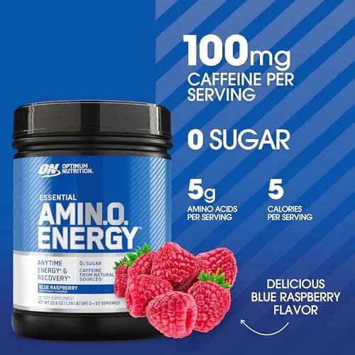Optimum Nutrition Amino Energy Blue Raspberry Powder | 5g Amino Blend, 100mg Caffeine, 65 Servings (20.6 oz / 584 g) thumbnail 2