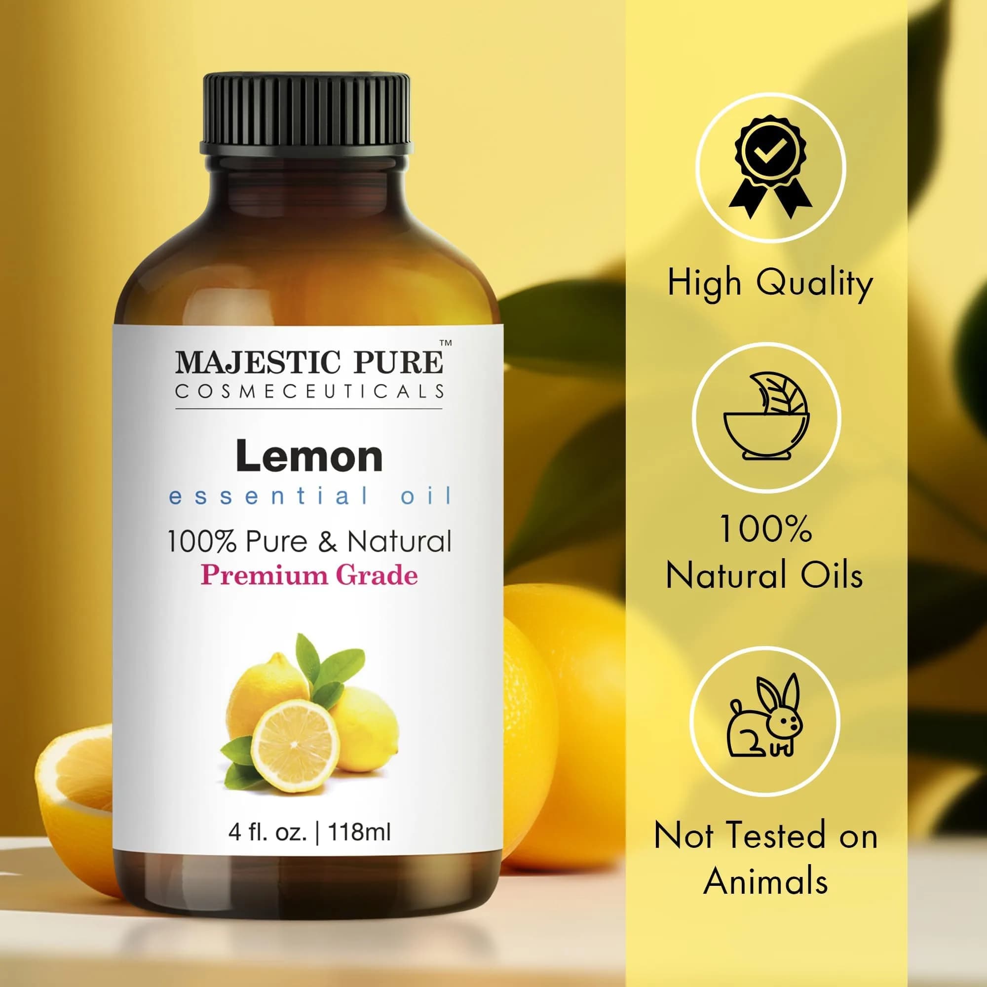 Majestic Pure Lemon Essential Oil 120ml (4 Fl Oz) | Pure & Natural Aromatherapy Oil - view 3