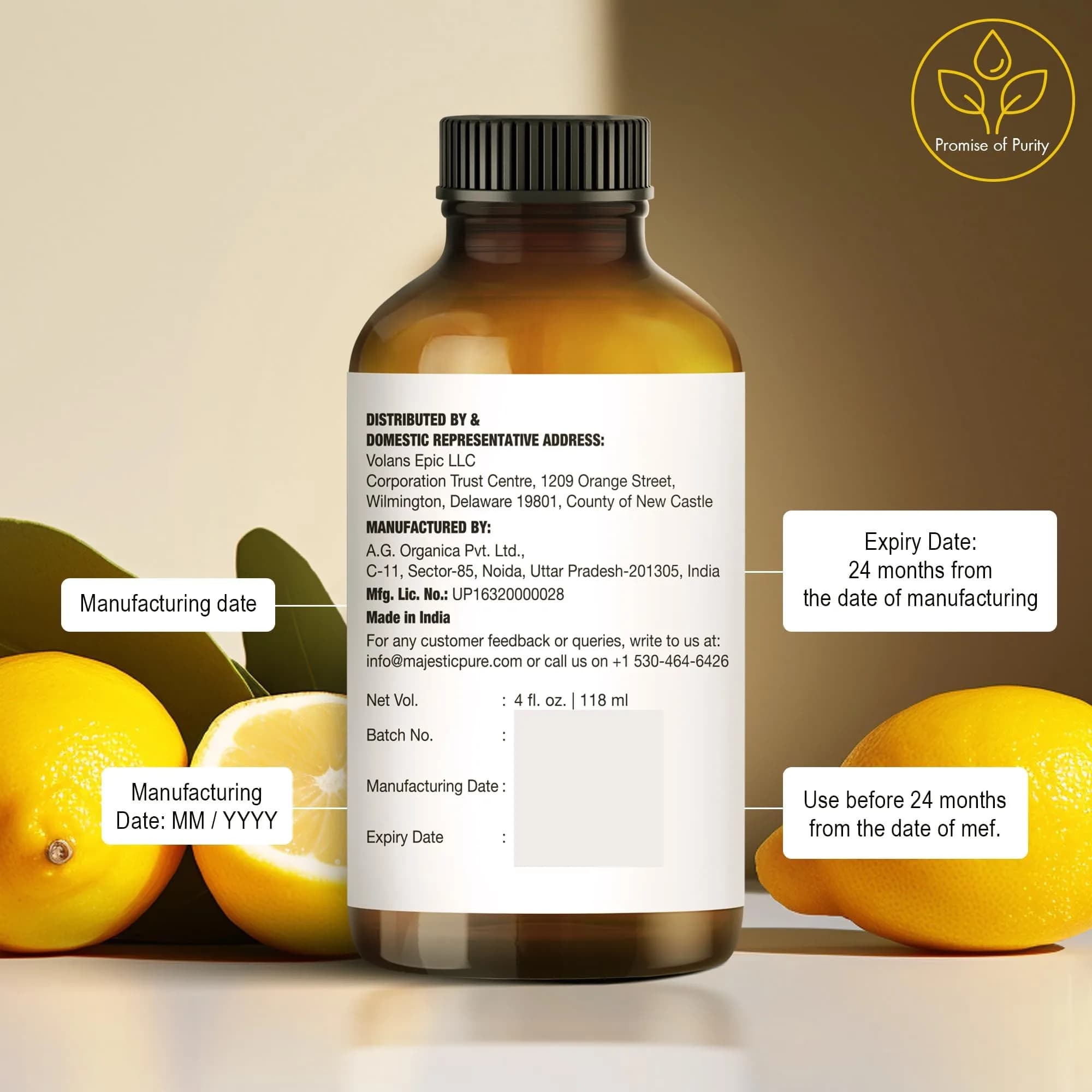 Majestic Pure Lemon Essential Oil 120ml (4 Fl Oz) | Pure & Natural Aromatherapy Oil - view 4