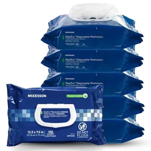 McKesson Staydry Disposable Washcloths with Aloe 100 Count | Pre-moistened, Aloe, Soft Pack, White thumbnail 1