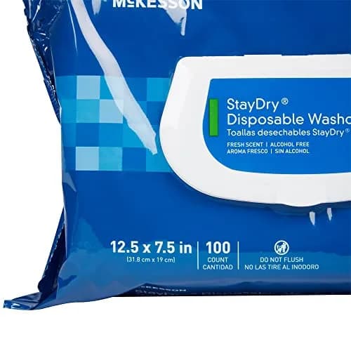 McKesson Staydry Disposable Washcloths with Aloe 100 Count | Pre-moistened, Aloe, Soft Pack, White thumbnail 9