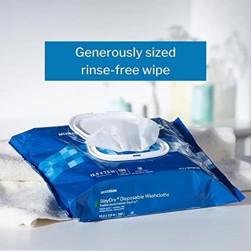 McKesson Staydry Disposable Washcloths with Aloe 100 Count | Pre-moistened, Aloe, Soft Pack, White thumbnail 2