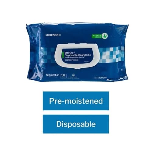 McKesson Staydry Disposable Washcloths with Aloe 100 Count | Pre-moistened, Aloe, Soft Pack, White thumbnail 4