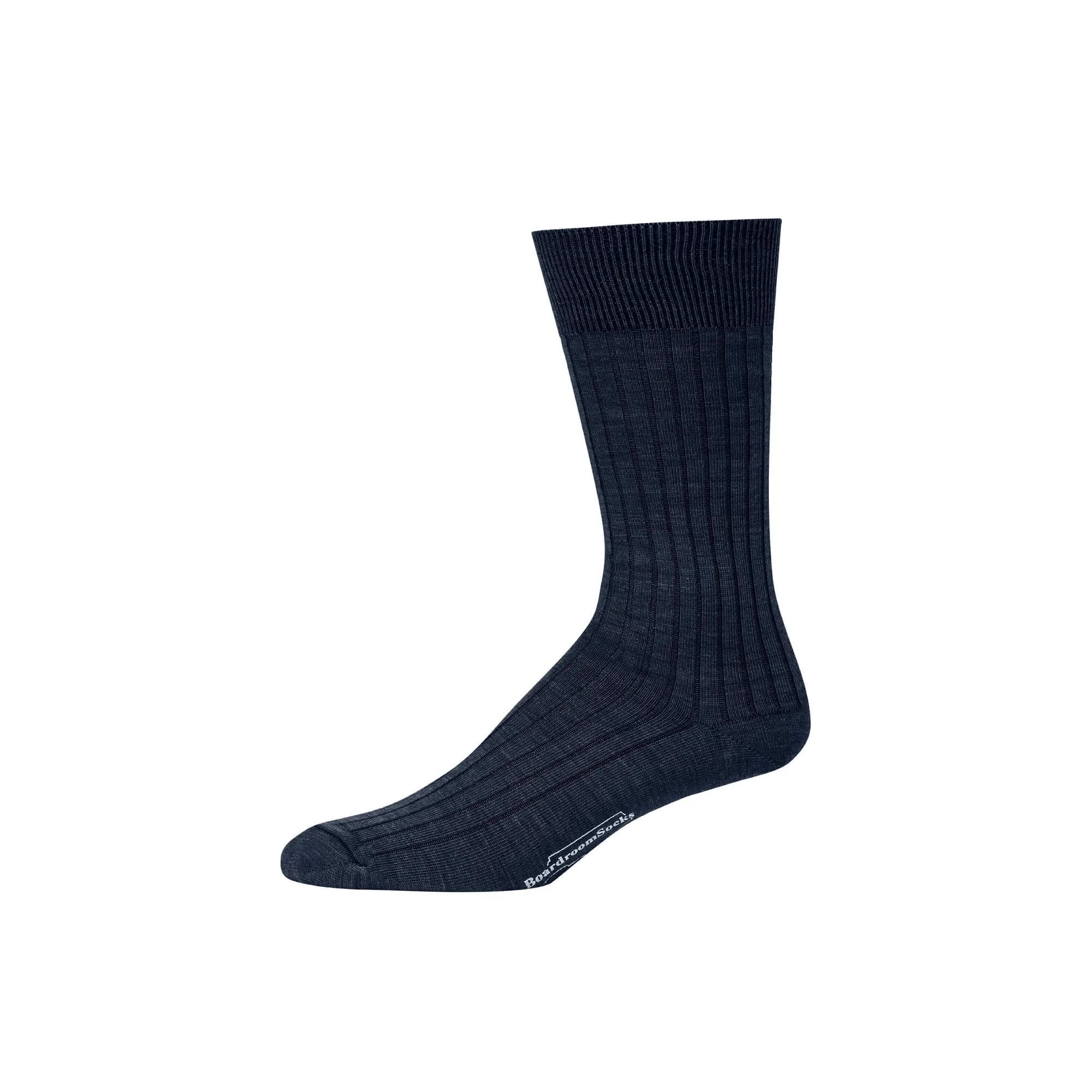BoardroomSocks Merino Wool Mid-Calf Dress Socks for Men, Ribbed Style, 8-12 | Classic Comfort & Style — Midnight Navy