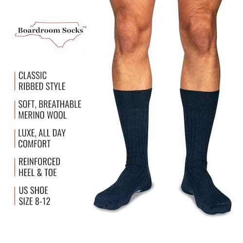 BoardroomSocks Merino Wool Mid-Calf Dress Socks for Men, Ribbed Style, 8-12 | Classic Comfort & Style thumbnail 4