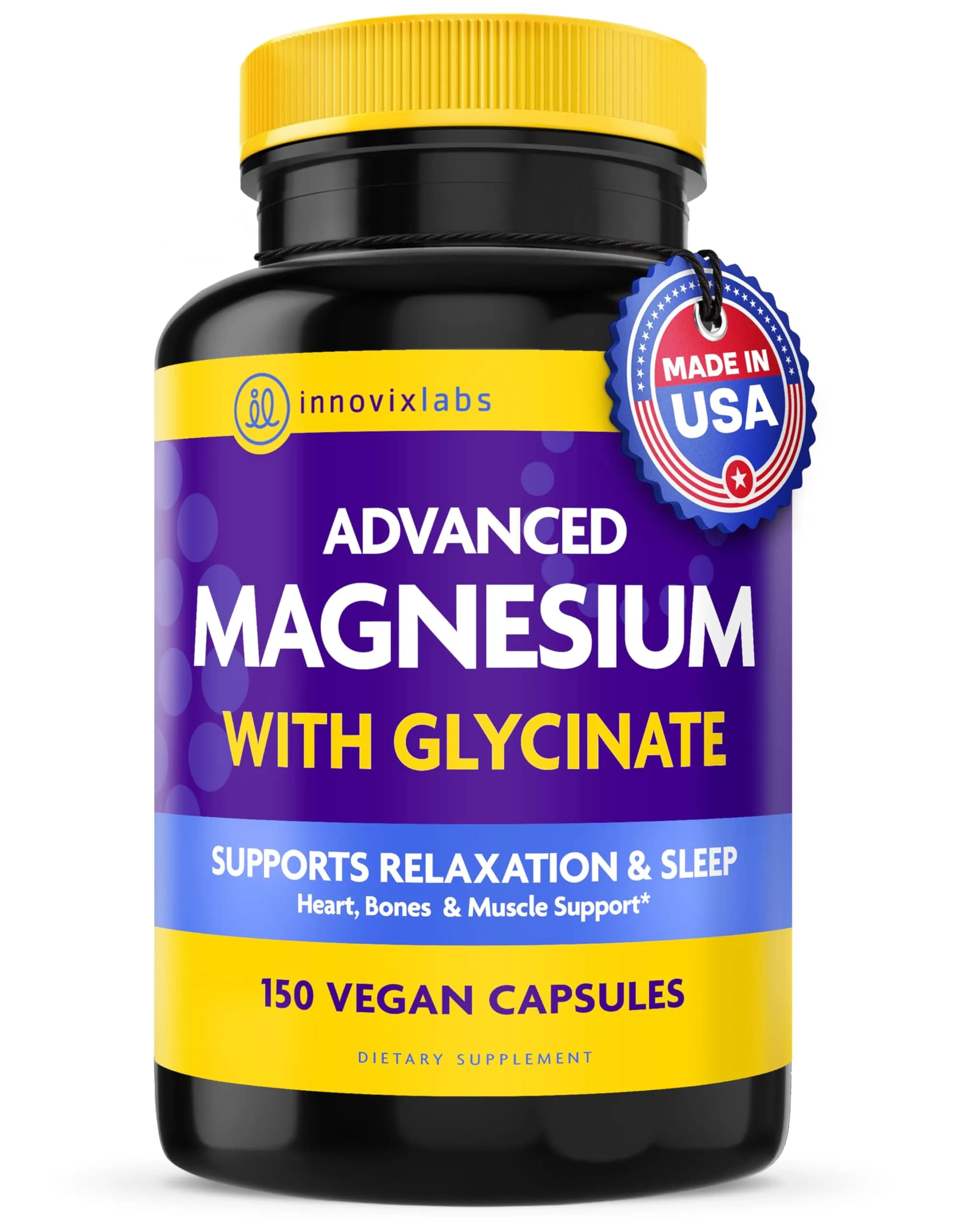 InnovixLabs 2in1 Magnesium Glycinate & Magnesium Malate 210mg | Supports Relaxation & Sleep, Vegan, 150 Capsules — capsules