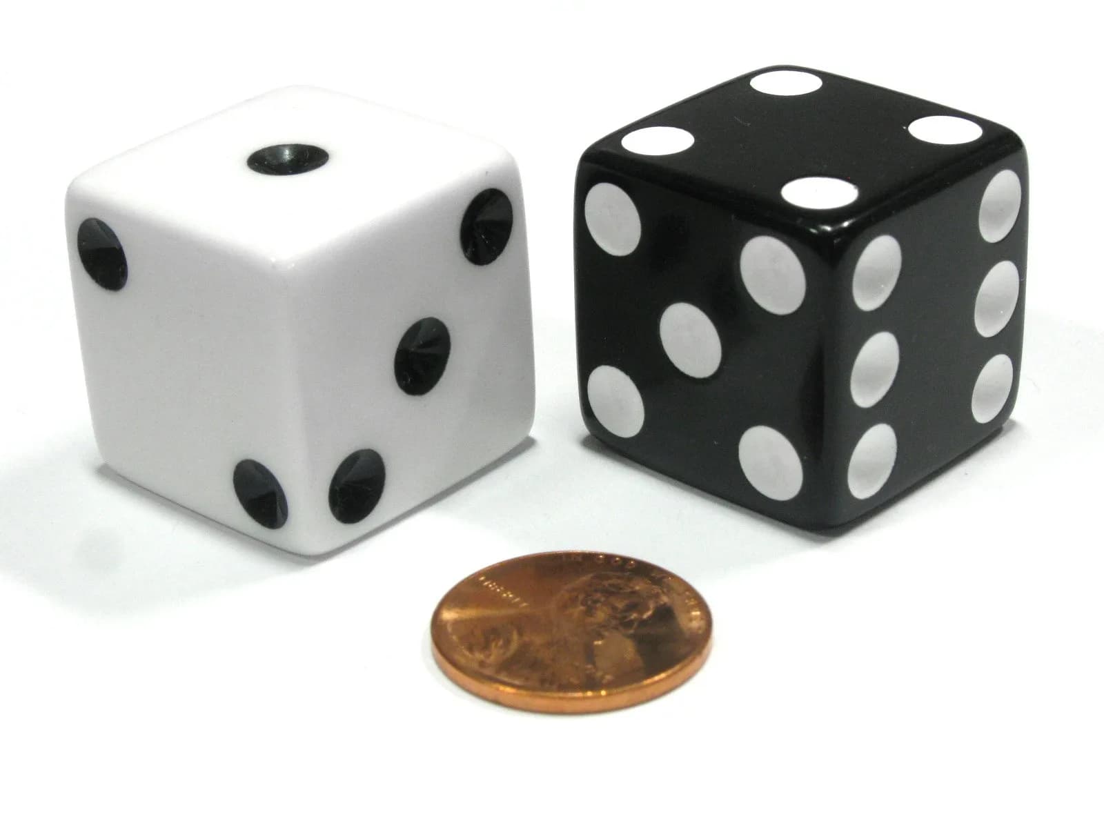 Koplow Games Set of 2 Inverse D6 25mm Large Opaque Jumbo Dice | White and Black — Multi-colored