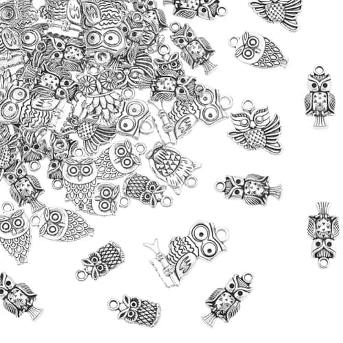 PH PandaHall 50pcs Tibetan Owl Charms Antique Silver | Mixed Style Animal Pendants for Jewelry Making thumbnail 1