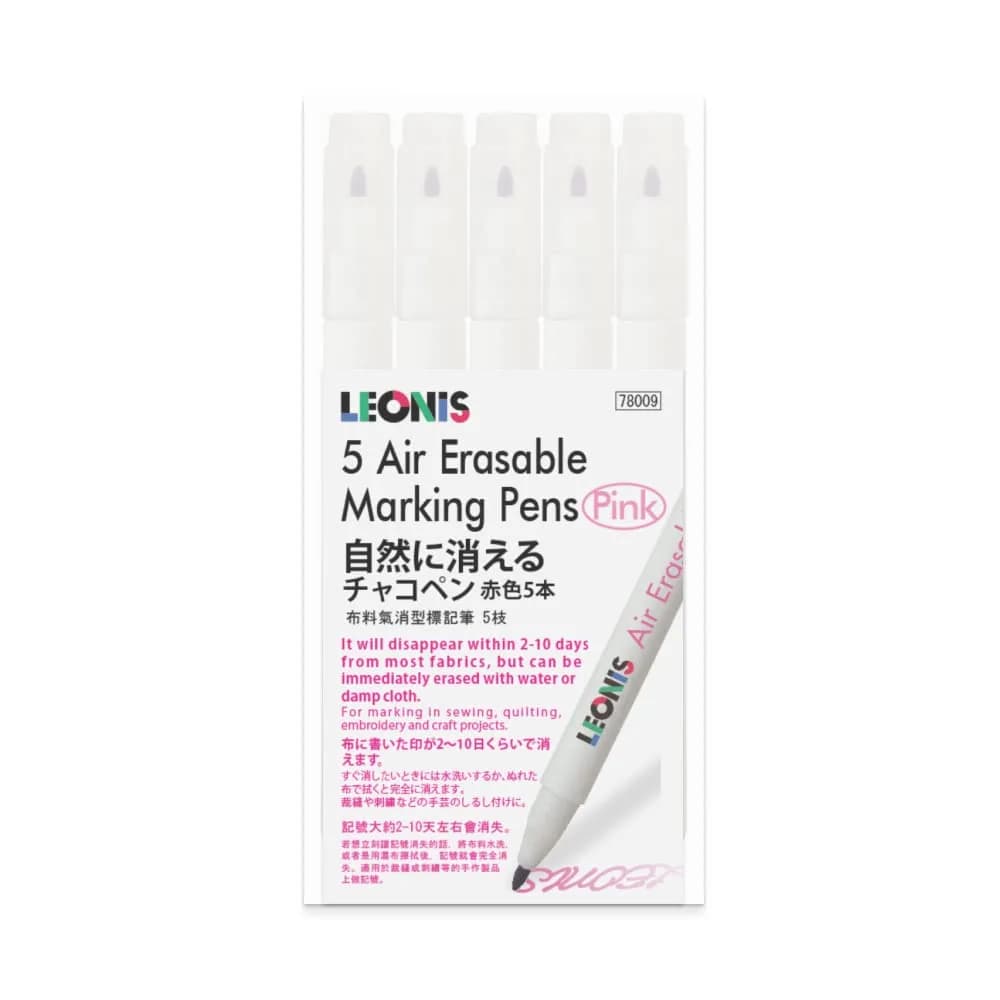 LEONIS Disappearing Ink Fabric Marking Pen Pink 5 Count Pack | Precise, Water Erasable, 500m Guarantee - main product image