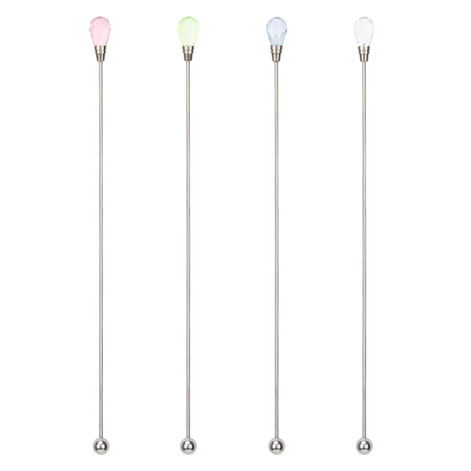 kilofly Rhinestone Party Stir Swizzle Stick Set of 4 | Elegant Stainless Steel Drink Stirrers with Rhinestones — Set4 a