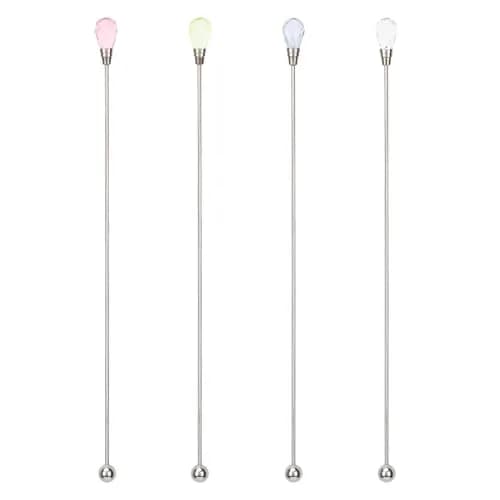 kilofly Rhinestone Party Stir Swizzle Stick Set of 4 | Elegant Stainless Steel Drink Stirrers with Rhinestones thumbnail 1