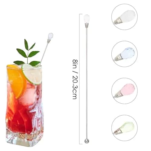 kilofly Rhinestone Party Stir Swizzle Stick Set of 4 | Elegant Stainless Steel Drink Stirrers with Rhinestones thumbnail 2