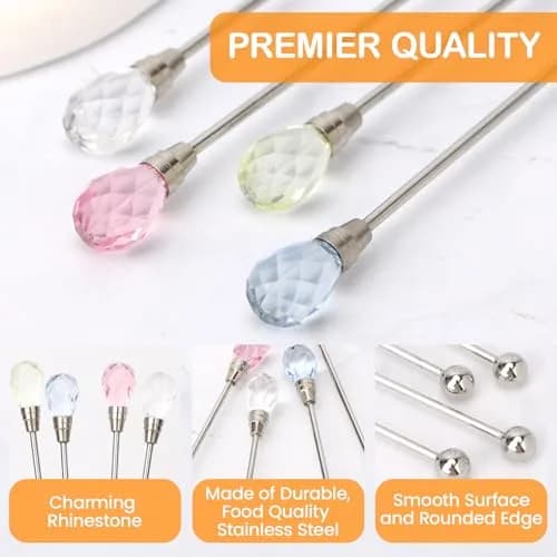 kilofly Rhinestone Party Stir Swizzle Stick Set of 4 | Elegant Stainless Steel Drink Stirrers with Rhinestones thumbnail 3