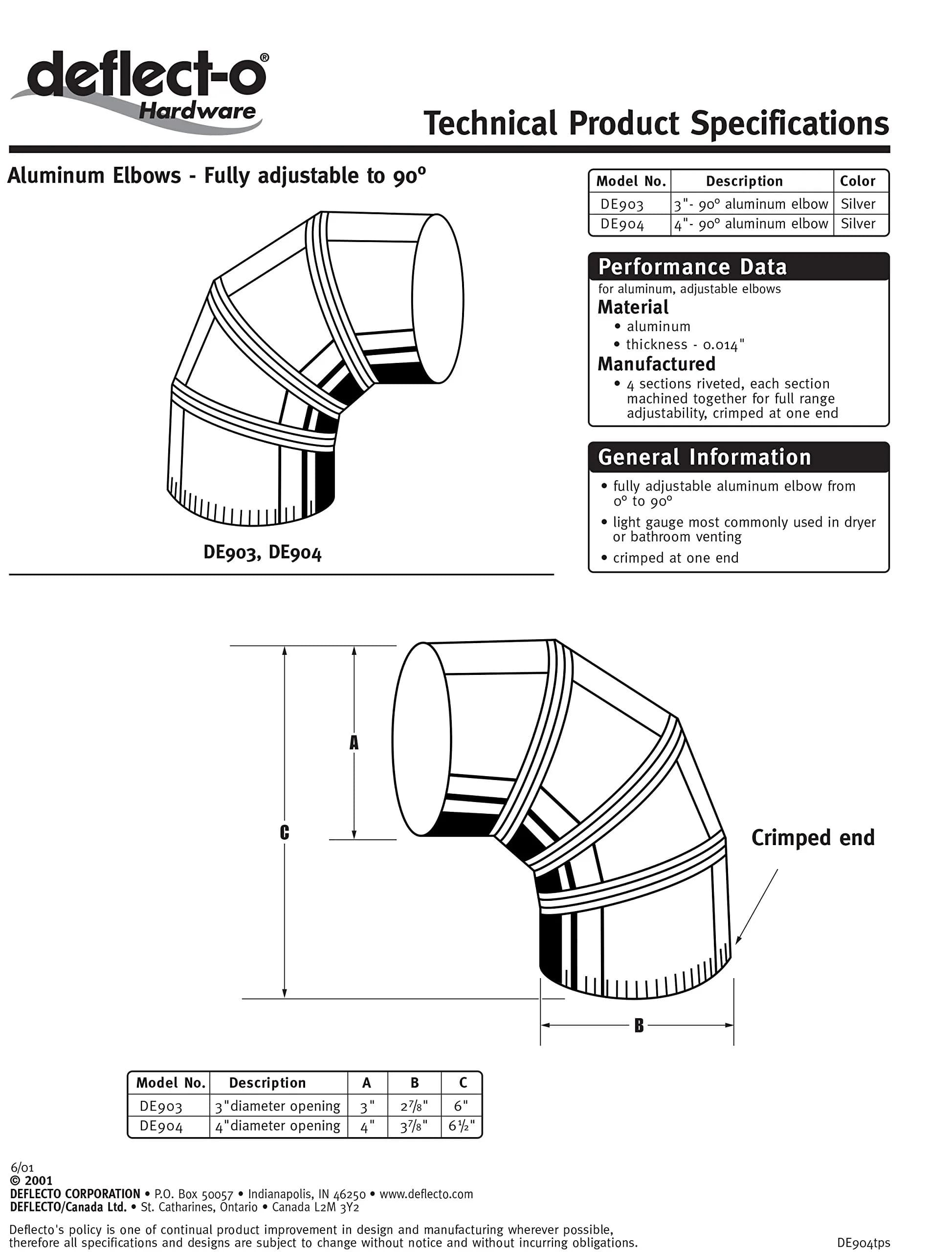 Deflecto Aluminum Elbow 3 Inch (7.62 cm) Adjustable 0-90 Degrees | Fire Resistant Bathroom Venting - view 2