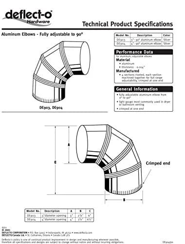 Deflecto Aluminum Elbow 3 Inch (7.62 cm) Adjustable 0-90 Degrees | Fire Resistant Bathroom Venting thumbnail 2