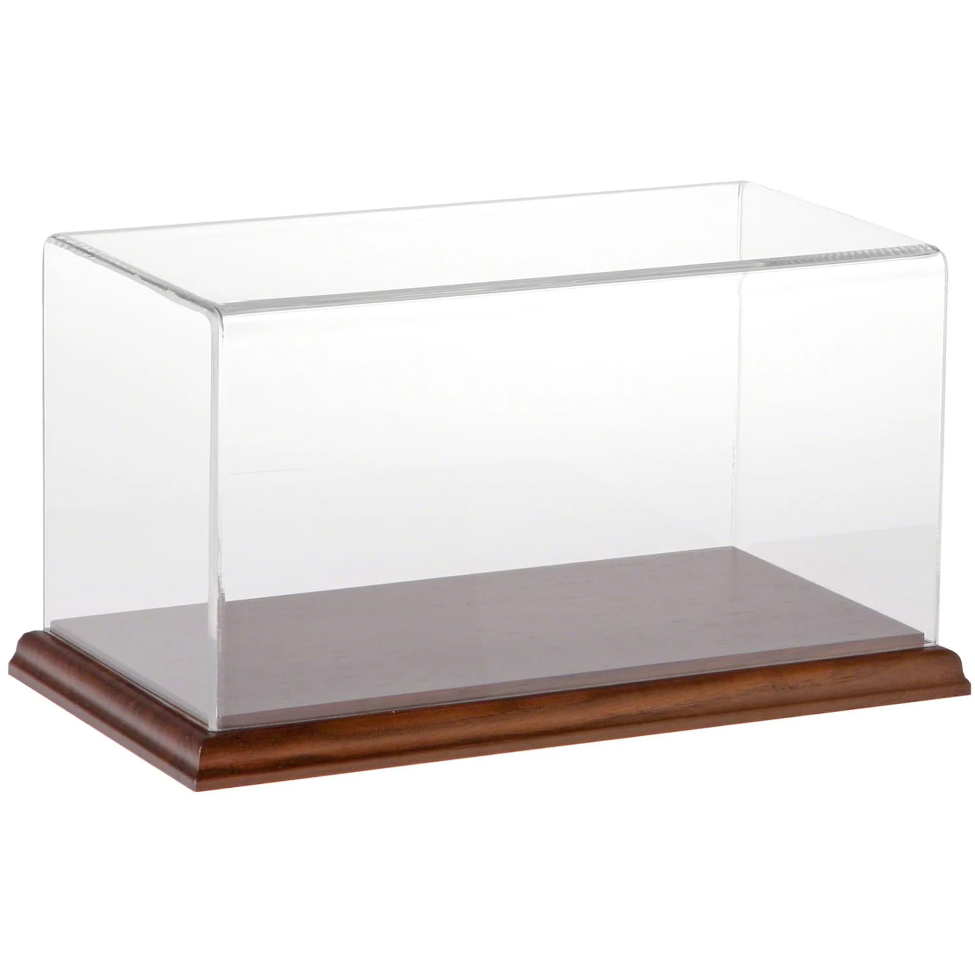 Plymor Clear Acrylic Display Case with Hardwood Base 10" W x 5" D x 5" H | Modern Showcase for Collectibles