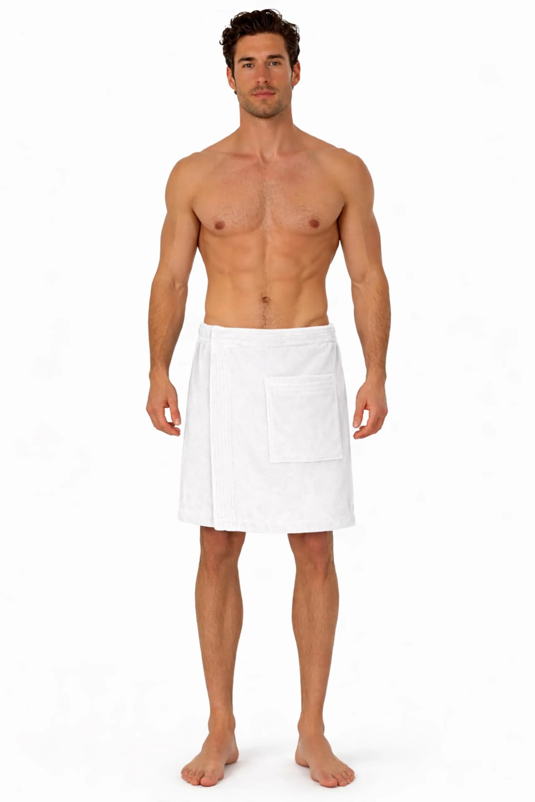 Turkish Linen Adjustable Body Wrap Towel for Men (White, One Size) | Absorbent & Comfortable