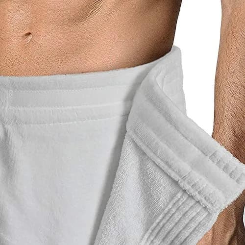 Turkish Linen Adjustable Body Wrap Towel for Men (White, One Size) | Absorbent & Comfortable thumbnail 5