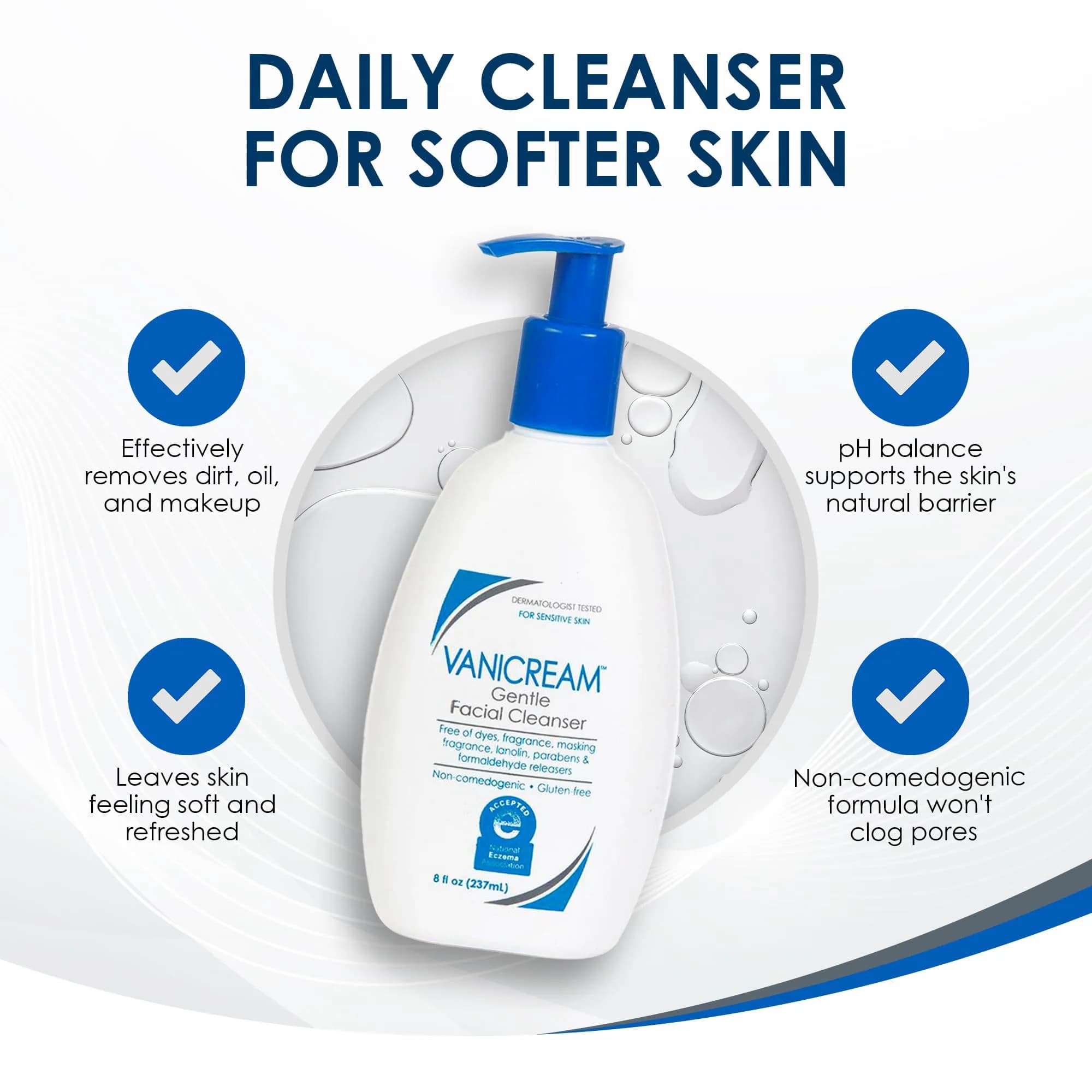 Vanicream Gentle Facial Cleanser with Pump Dispenser, 237ml (8 Fl Oz) | Formulated for Sensitive Skin - view 7