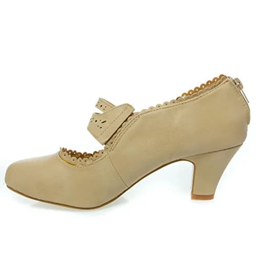 V-Luxury Womens 36-Mina4 Closed Toe Mary Jane High Heel Shoes, Nude, 6.5 | Fashionable & Comfortable thumbnail 2