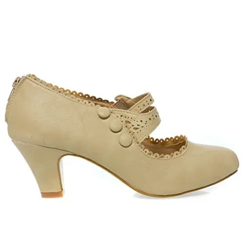 V-Luxury Womens 36-Mina4 Closed Toe Mary Jane High Heel Shoes, Nude, 9 | Cushioned Comfort & Stylish Design thumbnail 5