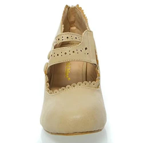 V-Luxury Womens 36-Mina4 Closed Toe Mary Jane High Heel Shoes, Nude, 9 | Cushioned Comfort & Stylish Design thumbnail 3