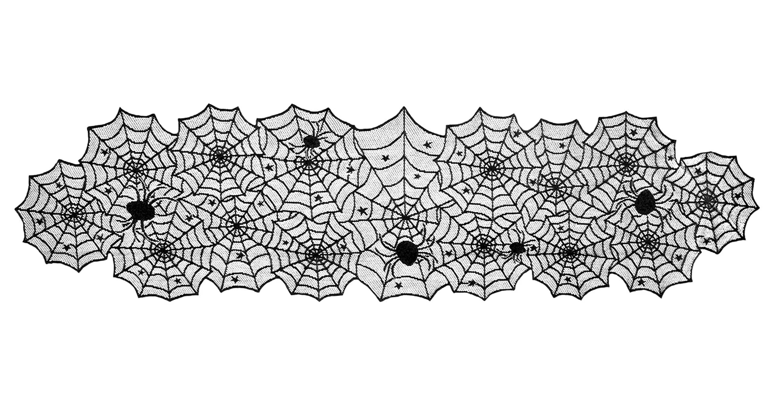 DII Black Lace Overlay Tabletop Collection Gothic Halloween Decor 18x72 | Spider Web — Spider Web