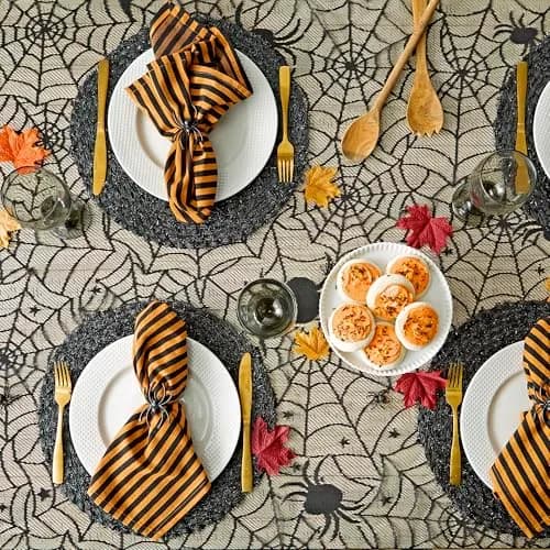 DII Black Lace Overlay Tablecloth 40" Round | Gothic Halloween Spider Web Decor thumbnail 3