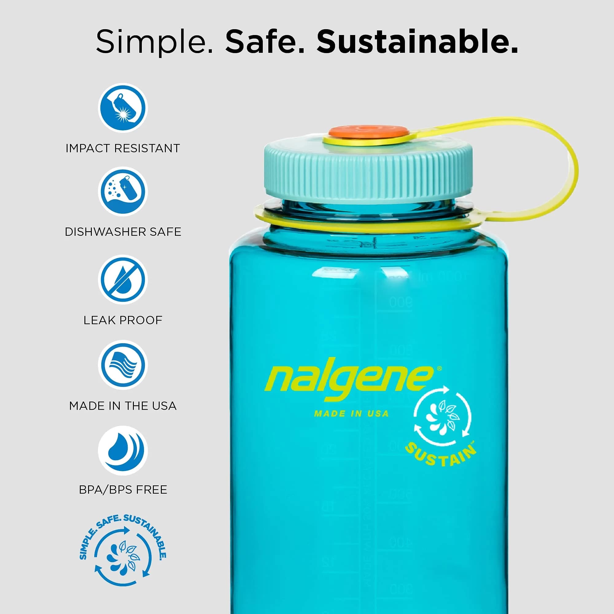Nalgene Wide Mouth Water Bottle - Gray Happy Gene, 1 L (32 oz) | Leak-Proof Tritan Bottle for Everyday Adventures - view 3
