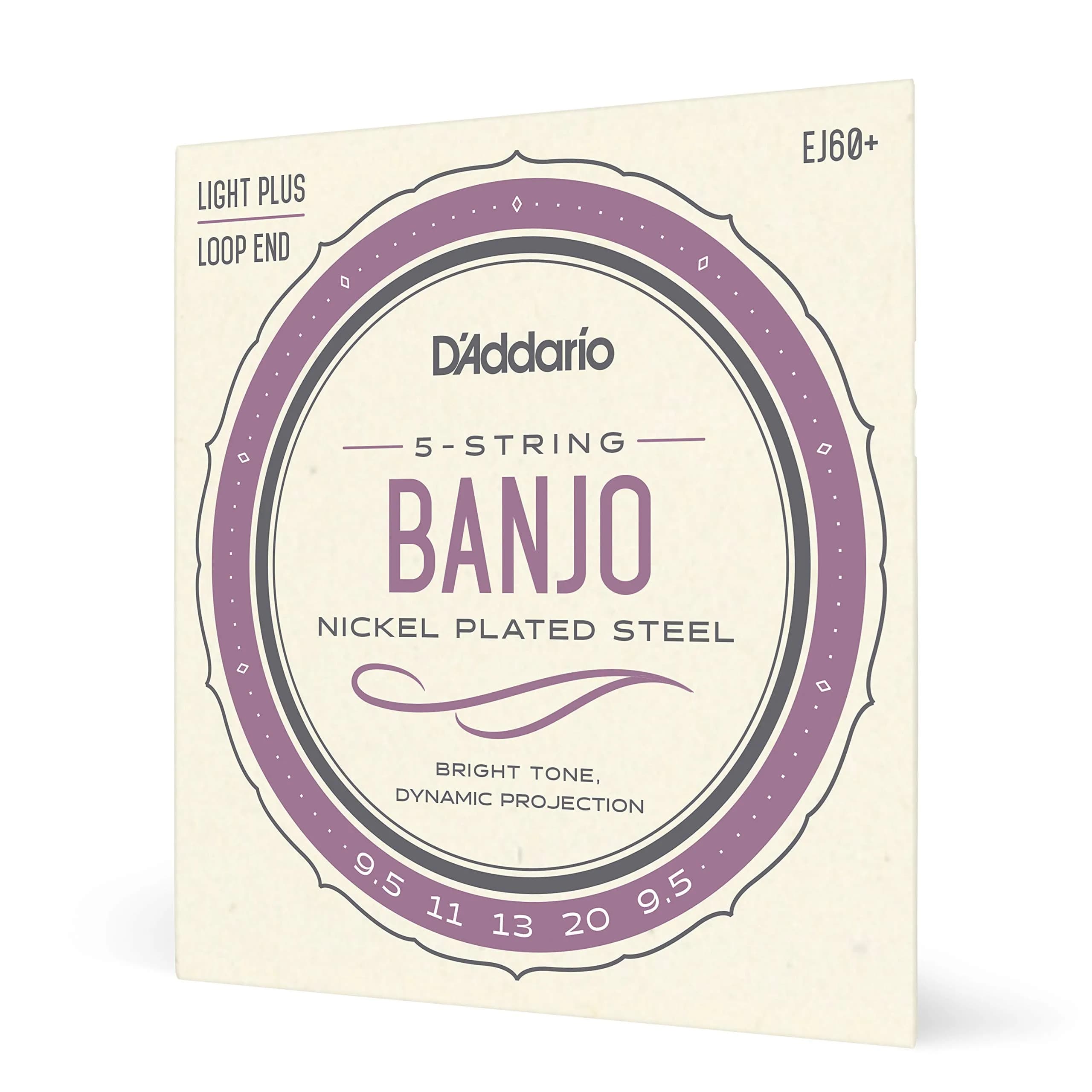 D'Addario EJ60+ Banjo Strings, Nickel-Plated Steel, Light Plus Gauge 9.5-20, 5-String Set (1 Set) - main product image