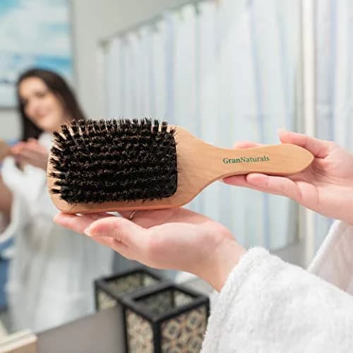 GranNaturals Boar Bristle Paddle Hair Brush | Natural Wooden Large Flat Square for Fine, Thin, Straight Hair thumbnail 7