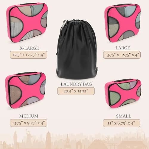Shacke 5 Set Packing Cubes for Travel with Laundry Bag (Precious Pink) | Water-Resistant Nylon, 4 Deep Cubes, Laundry Separator thumbnail 4