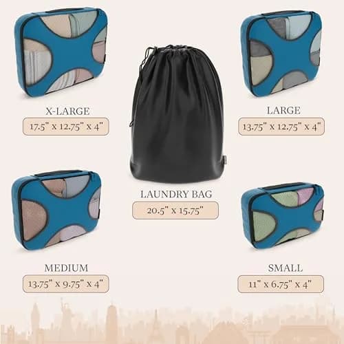 Shacke 5 Set Packing Cubes for Travel with Laundry Bag (Gentlemen's Blue) | Water-Resistant Nylon, 4 Deep Cubes, Laundry Separator thumbnail 4